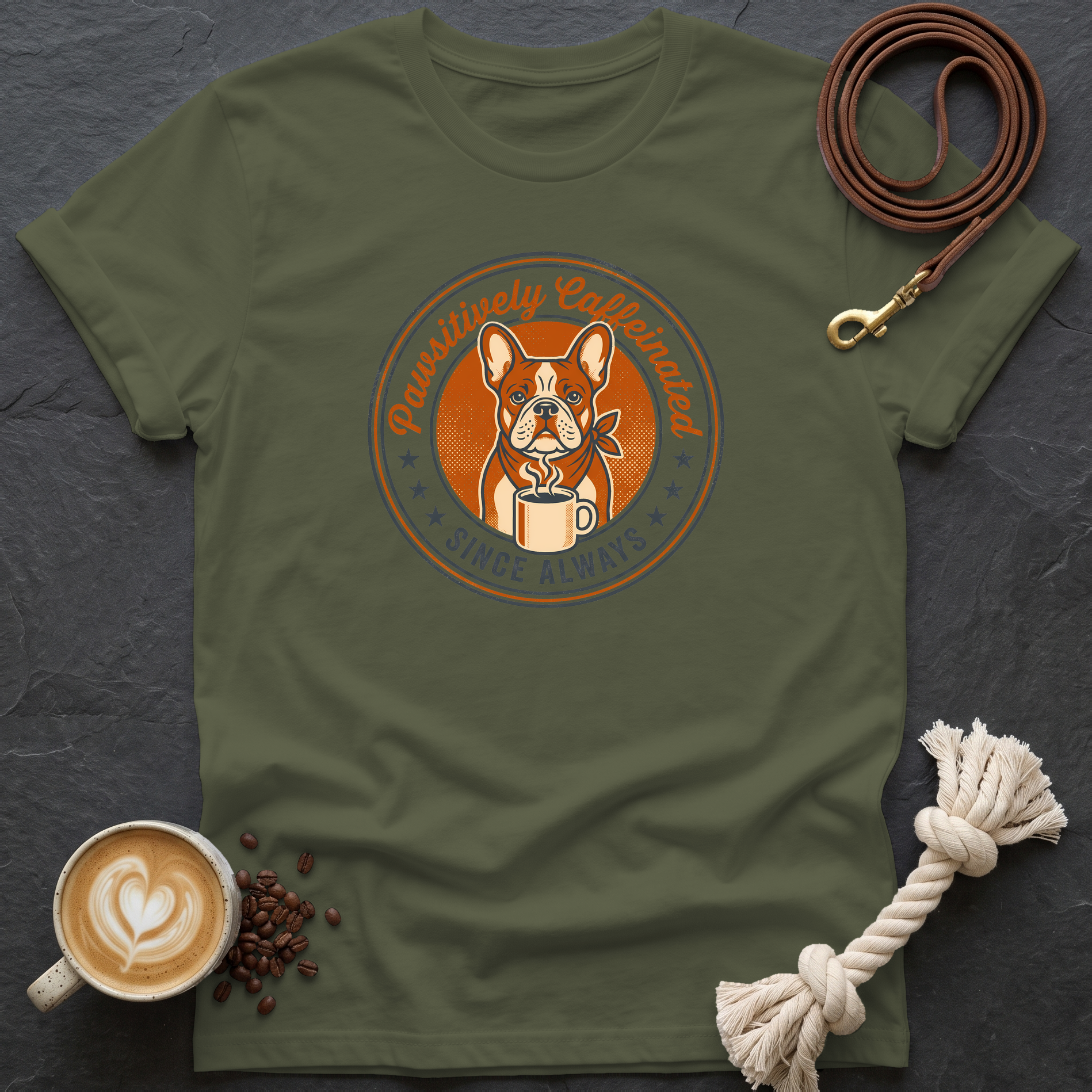 Pawsitively Caffeinated T-Shirt - Military Green