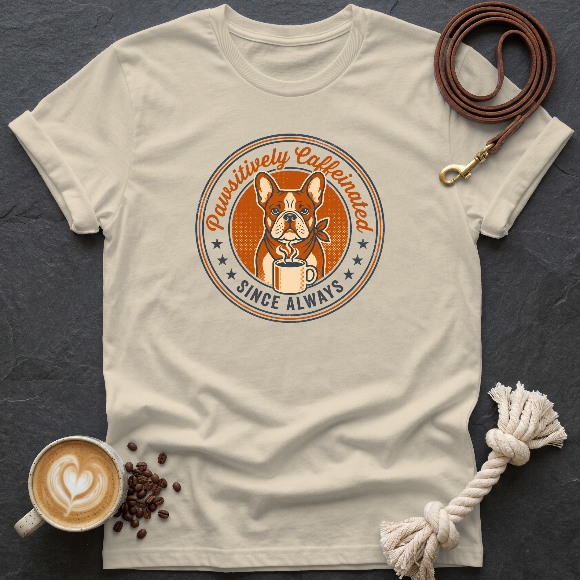 Pawsitively Caffeinated T-Shirt - Sand