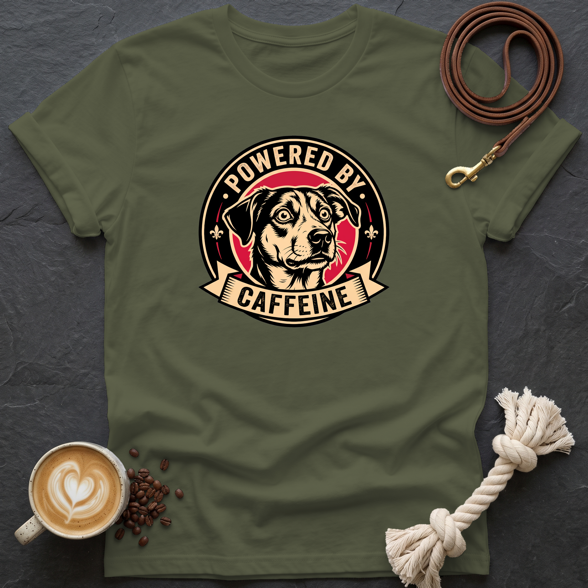 Powered by Caffeine T-Shirt - Military Green