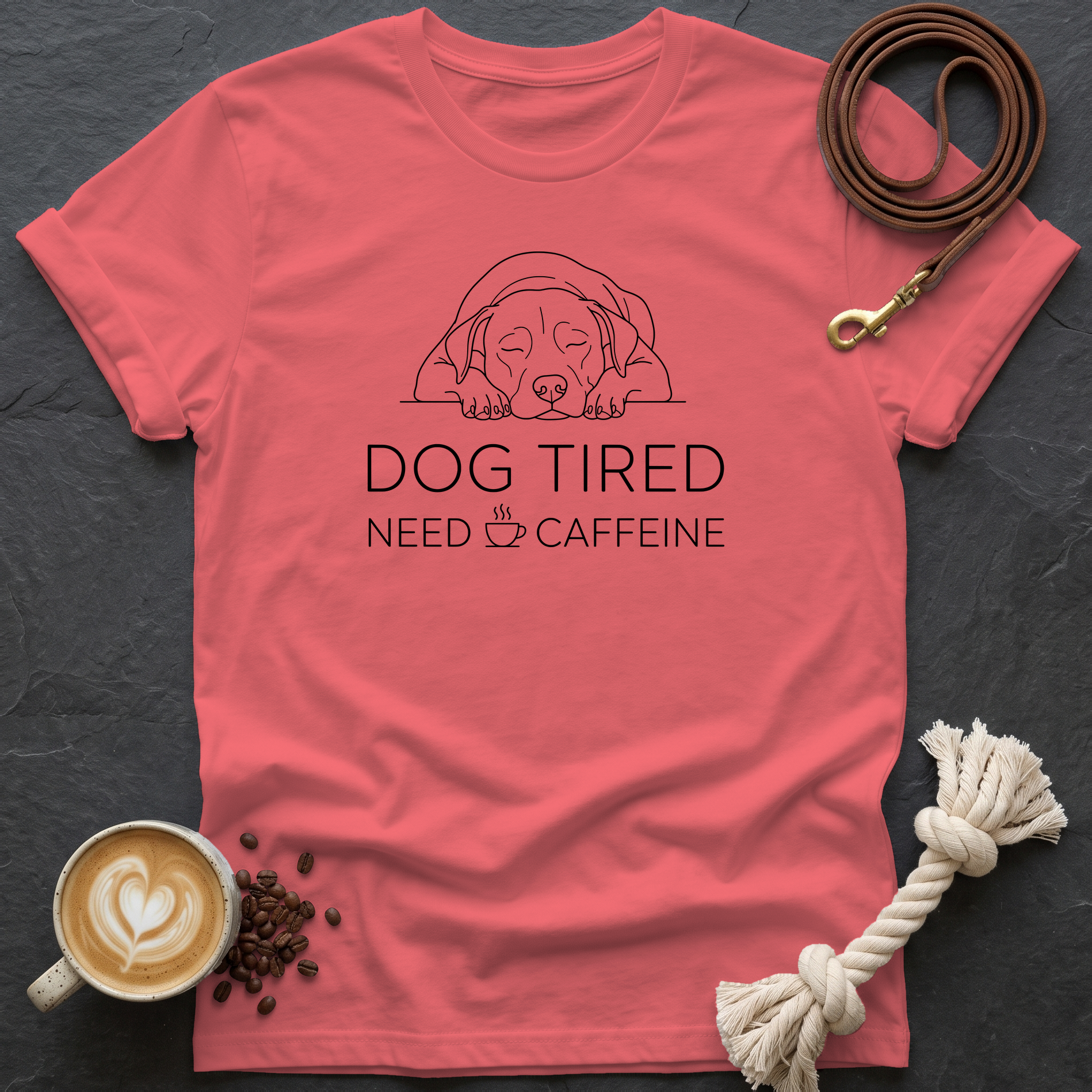 Dog Tired — Linework T-Shirt - Coral Silk