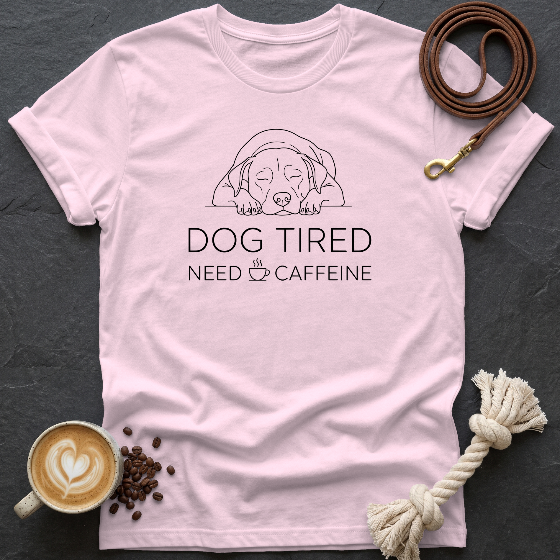 Dog Tired — Linework T-Shirt - Light Pink