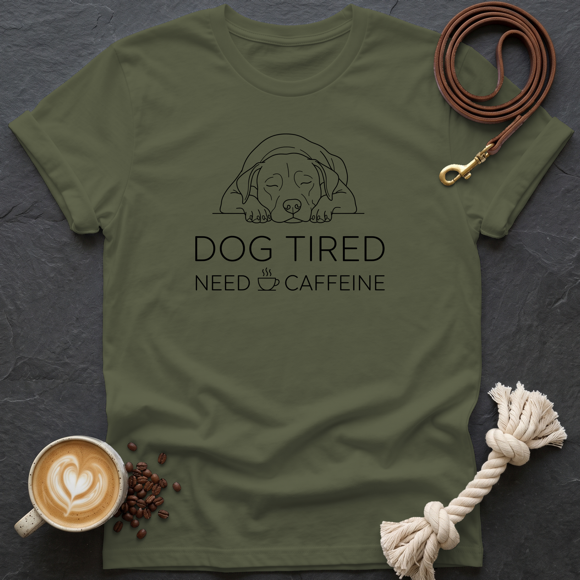 Dog Tired — Linework T-Shirt - Military Green