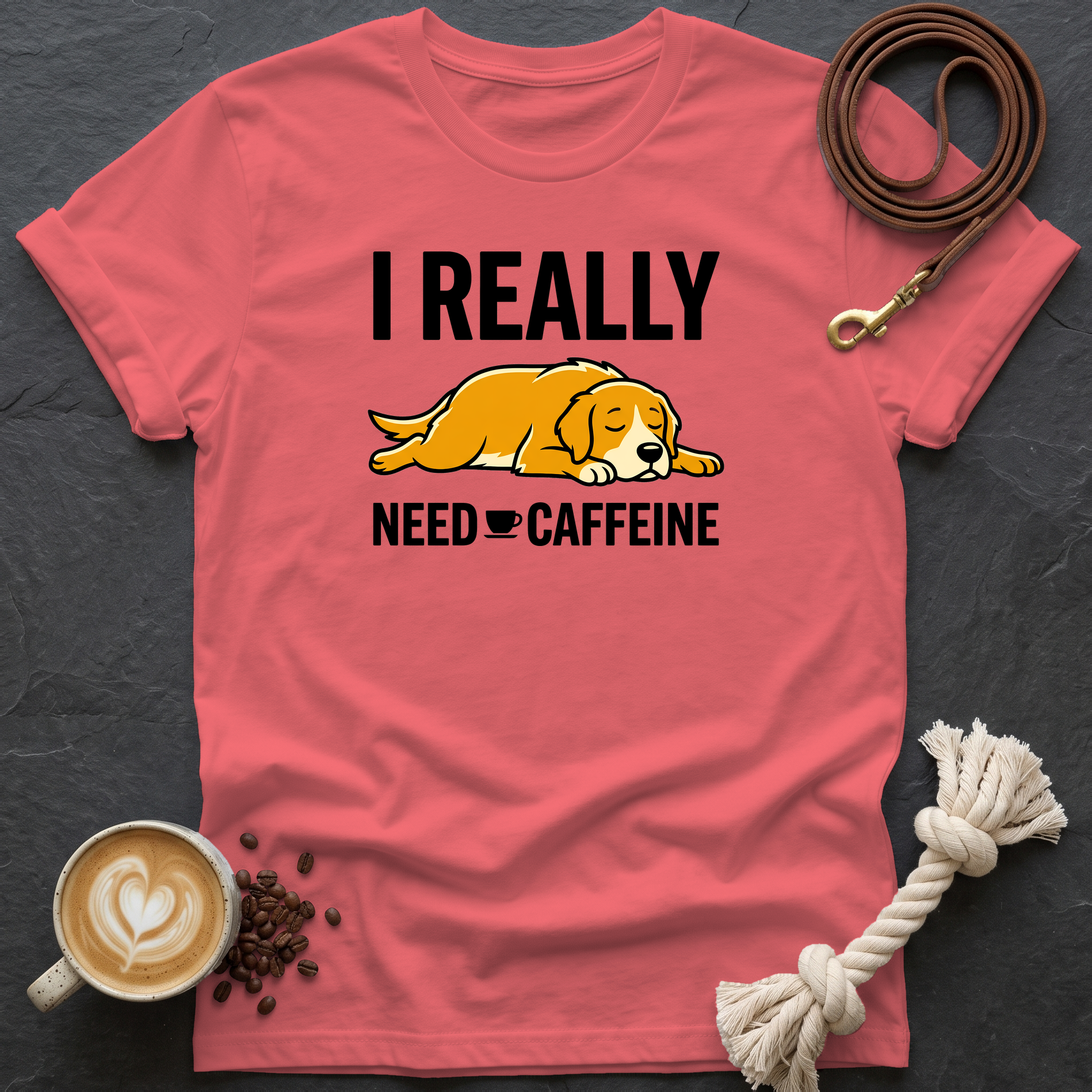 I Really Need Caffeine T-Shirt - Coral Silk