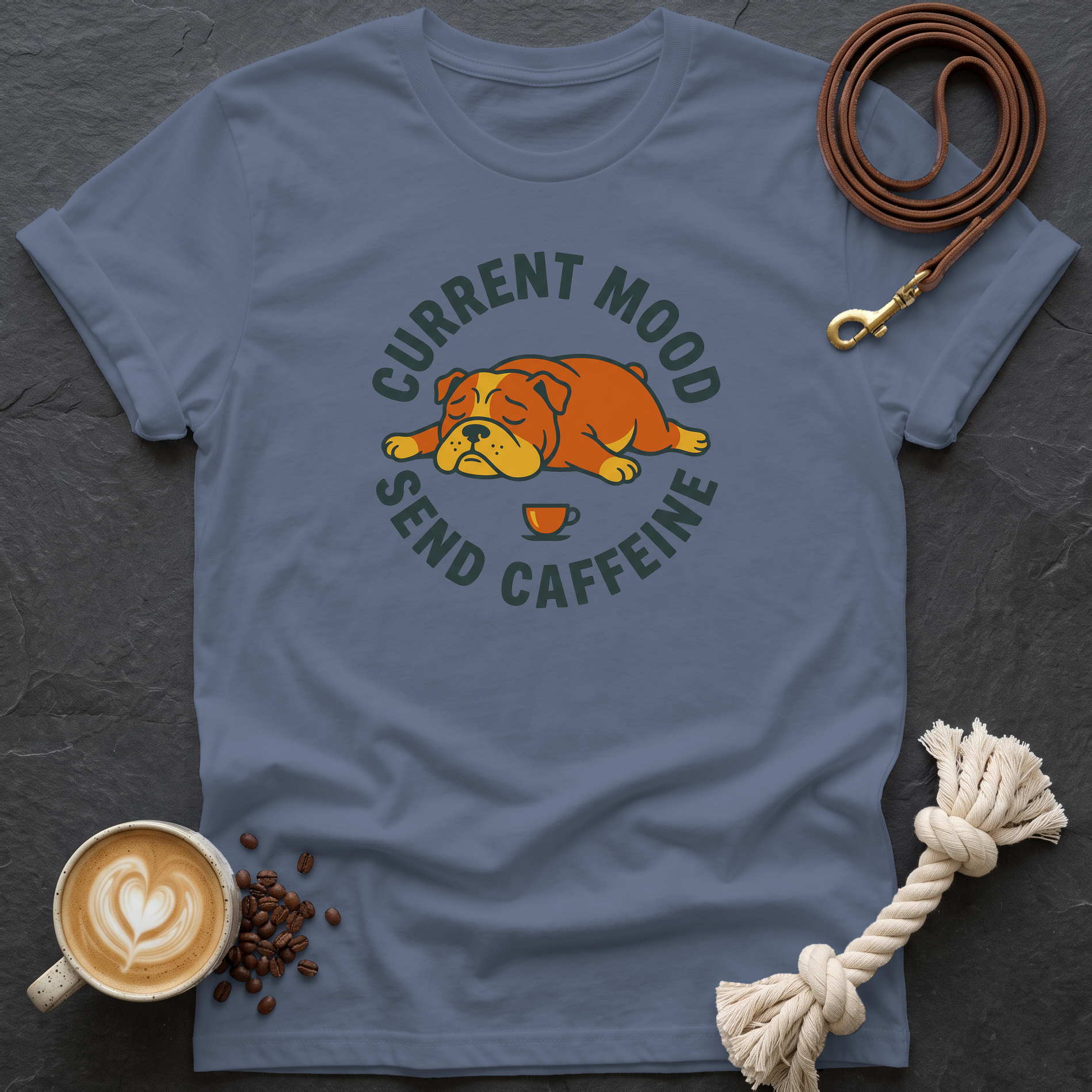 Retro Bulldog Current Mood T-Shirt - Heather Indigo