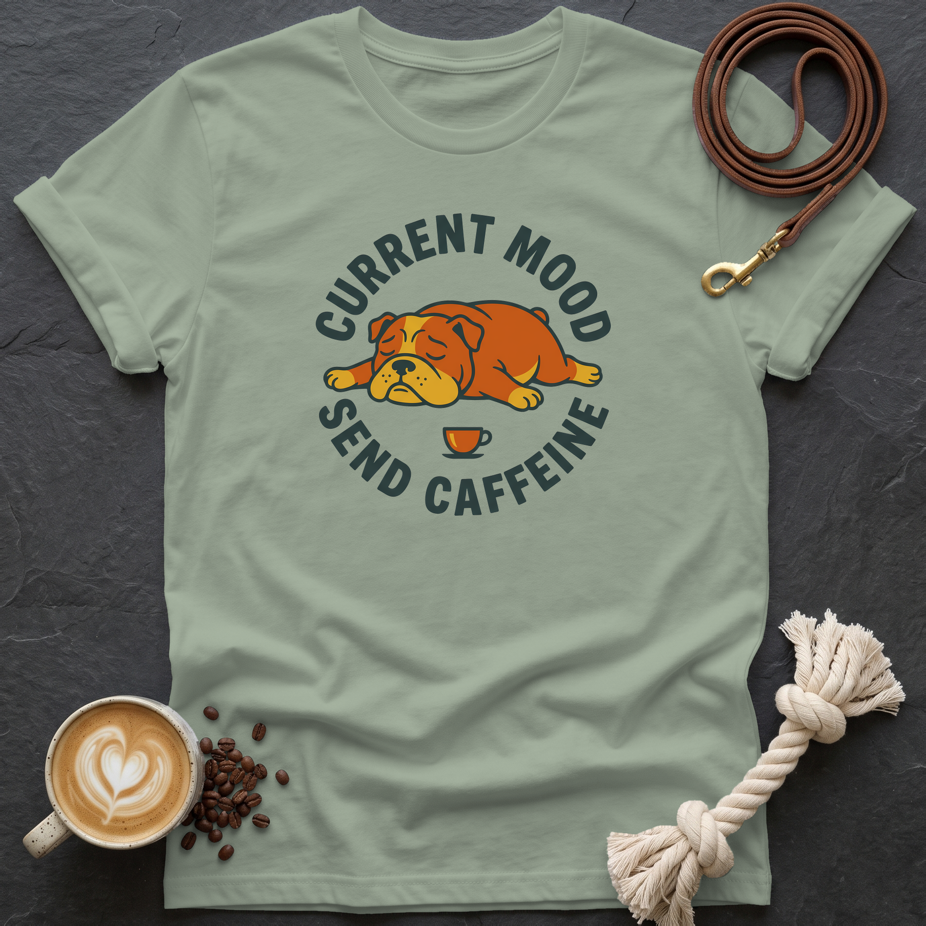 Retro Bulldog Current Mood T-Shirt - Sage