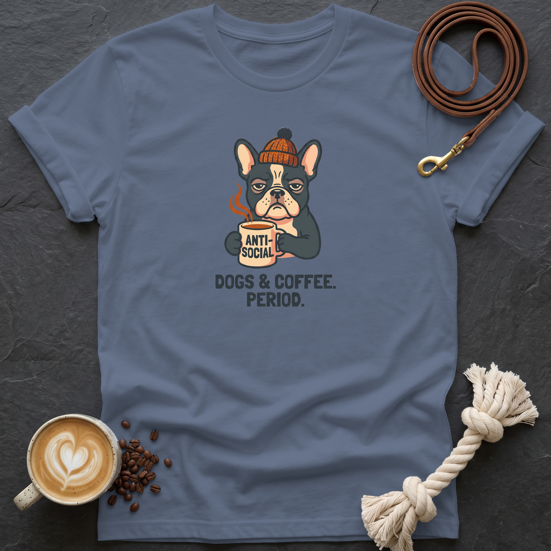 Dogs & Coffee. Period. — Anti-Social T-Shirt - Heather Indigo
