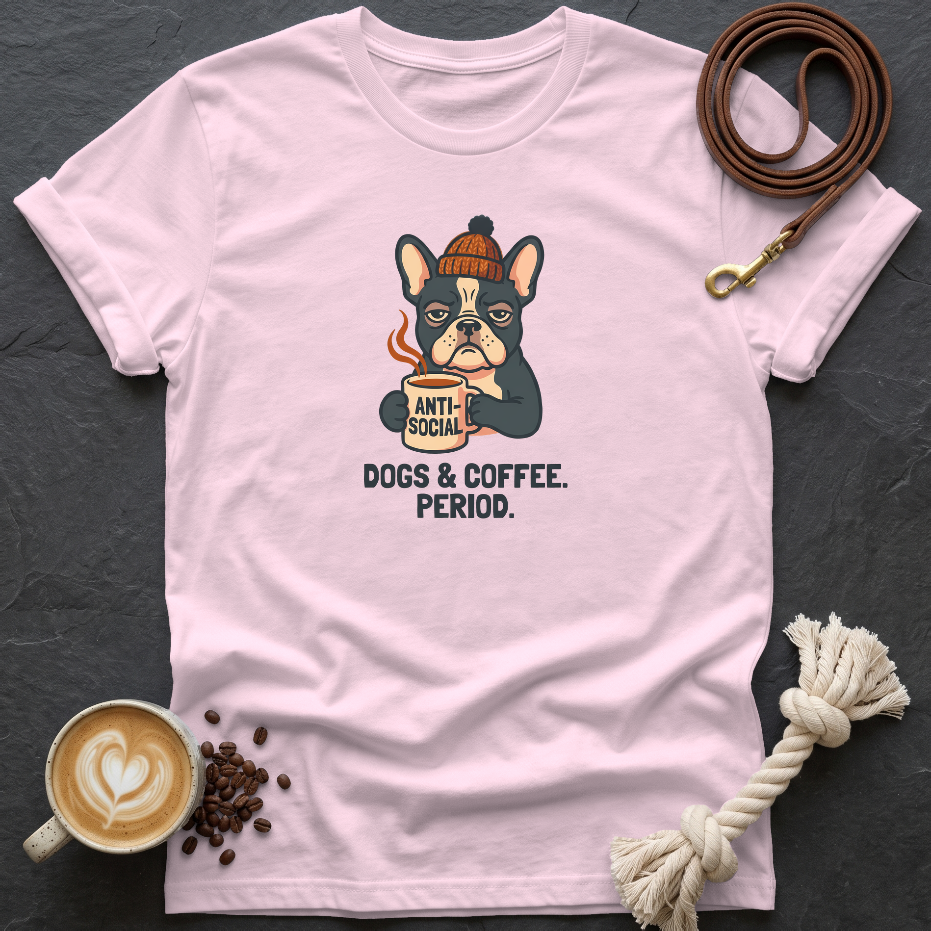 Dogs & Coffee. Period. — Anti-Social T-Shirt - Light Pink
