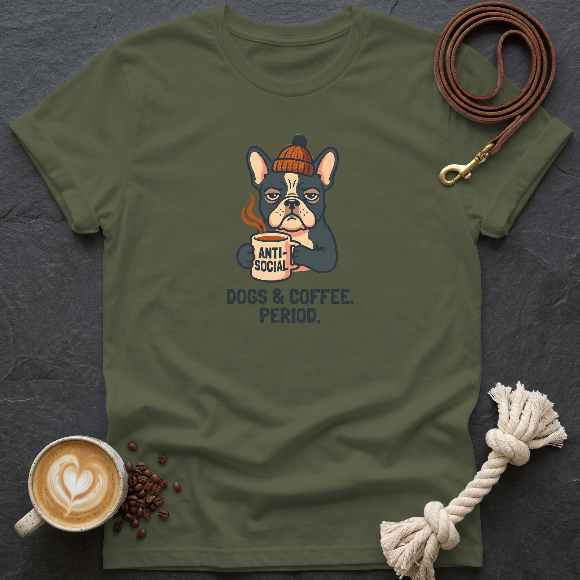 Dogs & Coffee. Period. — Anti-Social T-Shirt - Military Green