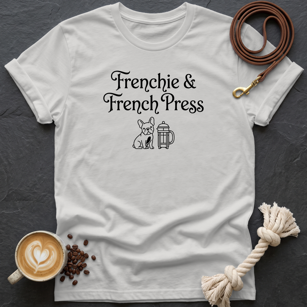 Frenchie and French Press T-Shirt - Ice Grey
