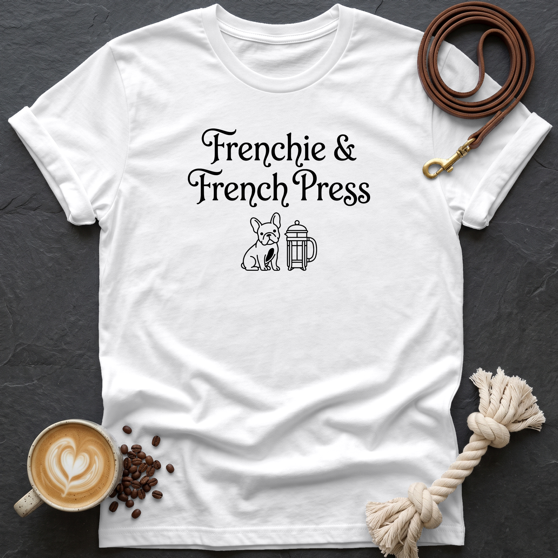 Frenchie and French Press T-Shirt - White