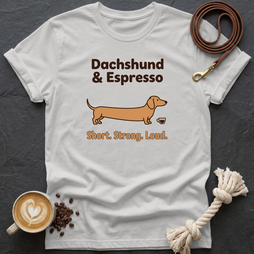 Dachshund and Espresso T-Shirt - Ice Grey