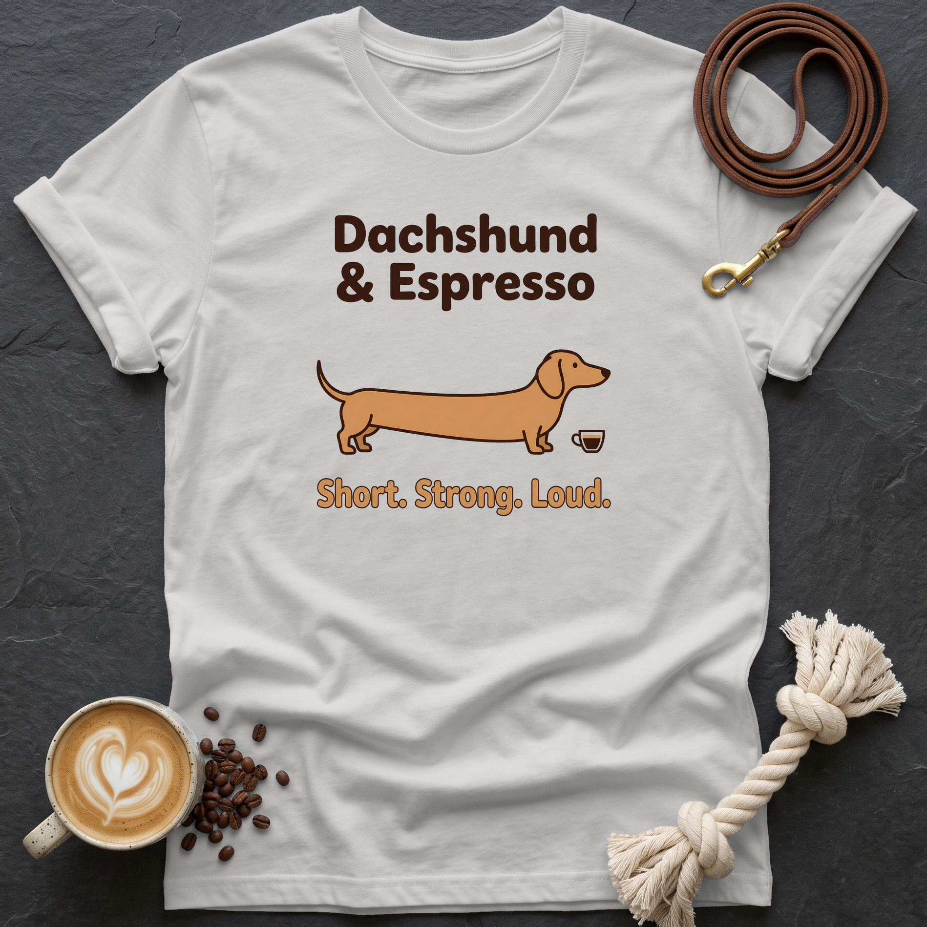 Dachshund and Espresso T-Shirt - Ice Grey