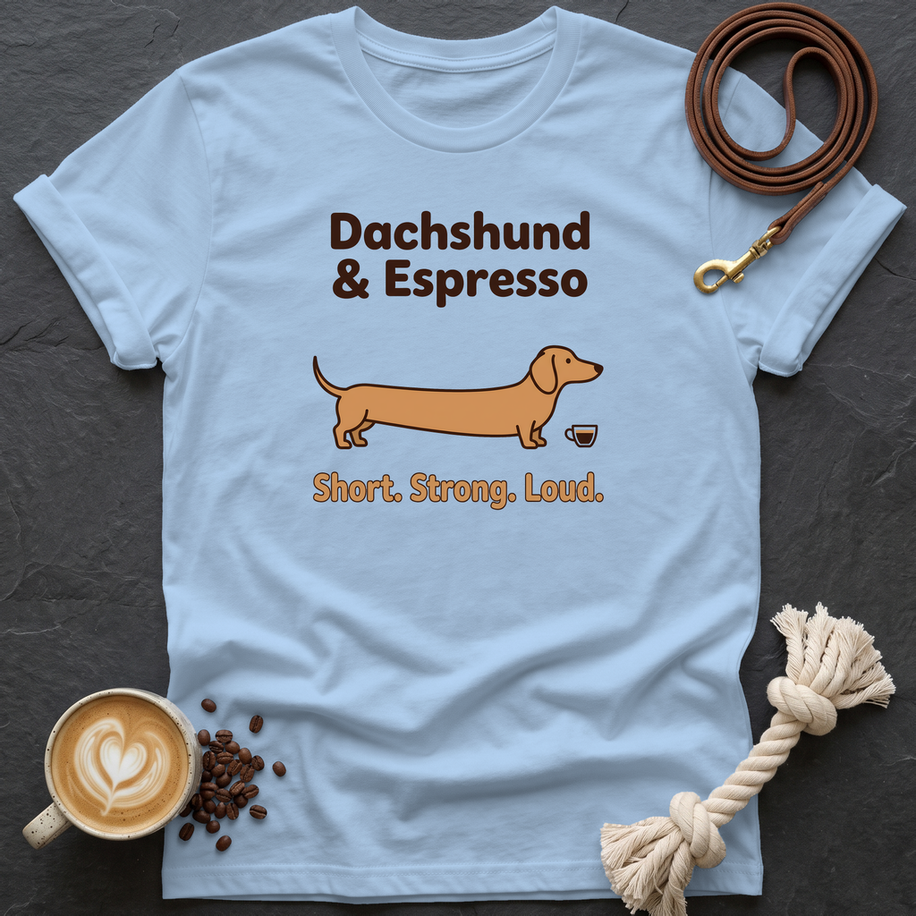 Dachshund and Espresso T-Shirt - Light Blue