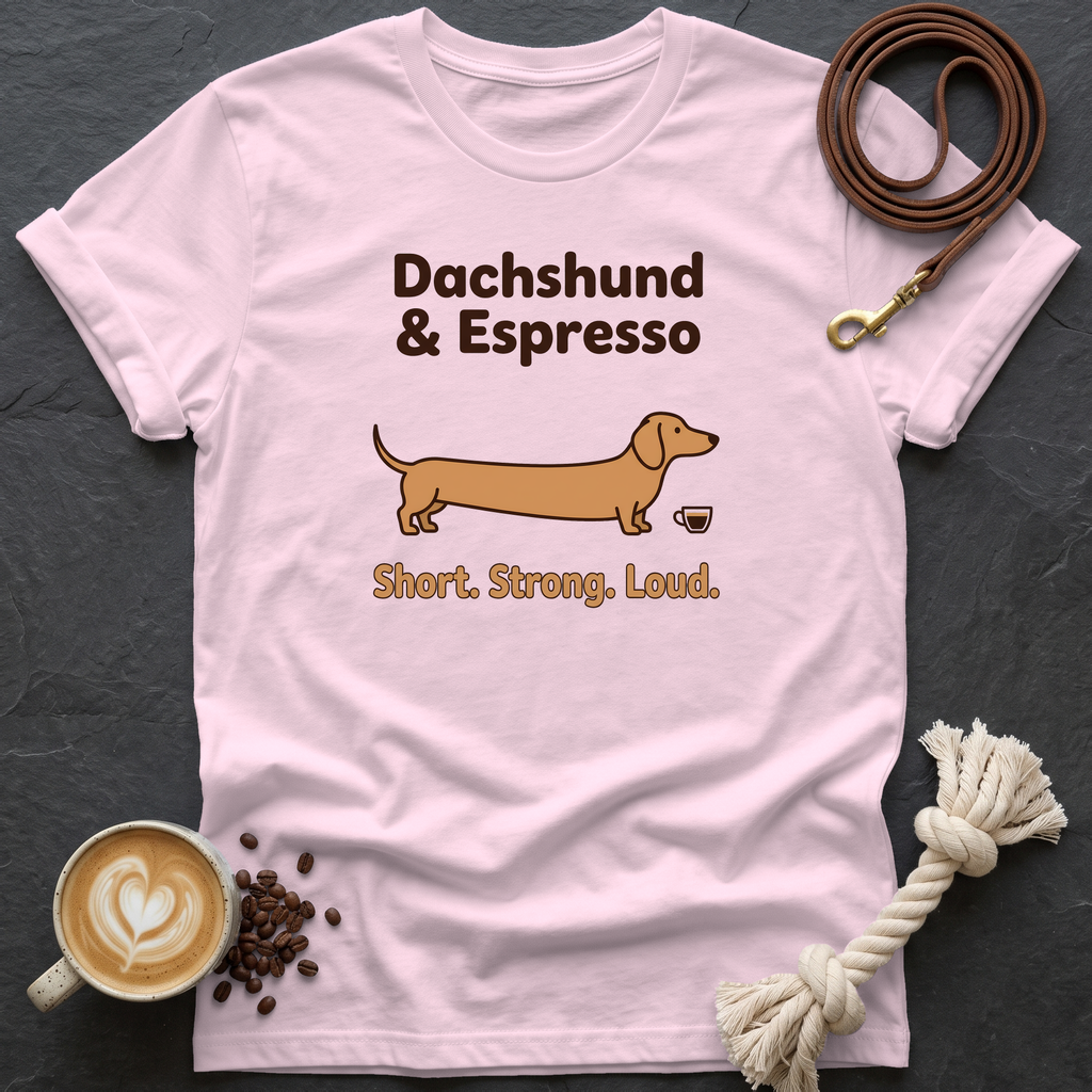 Dachshund and Espresso T-Shirt - Light Pink
