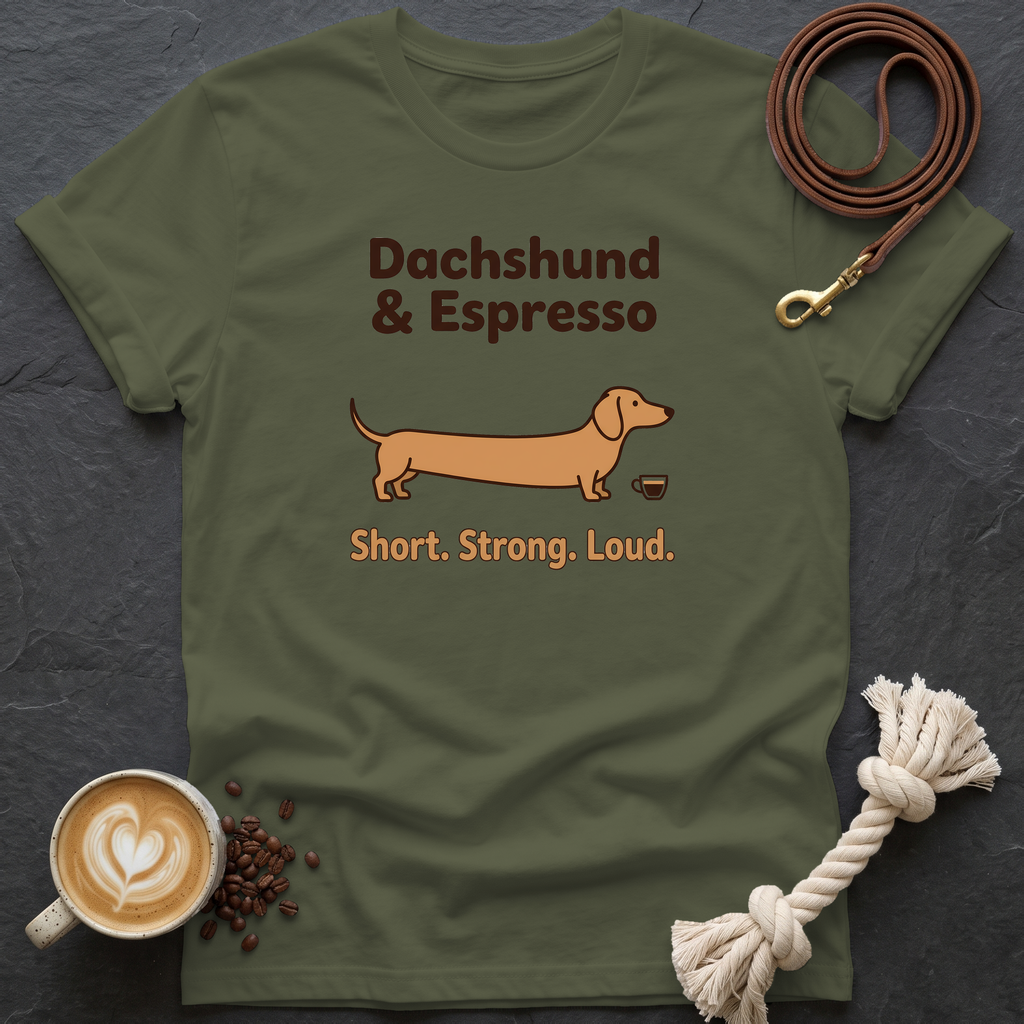 Dachshund and Espresso T-Shirt - Military Green