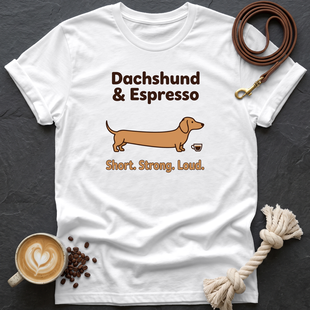 Dachshund and Espresso T-Shirt - White