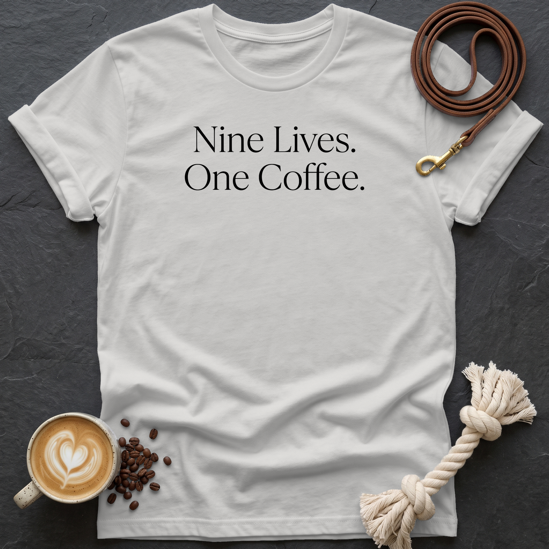 Nine Lives. One Coffee. T-Shirt - Ice Grey