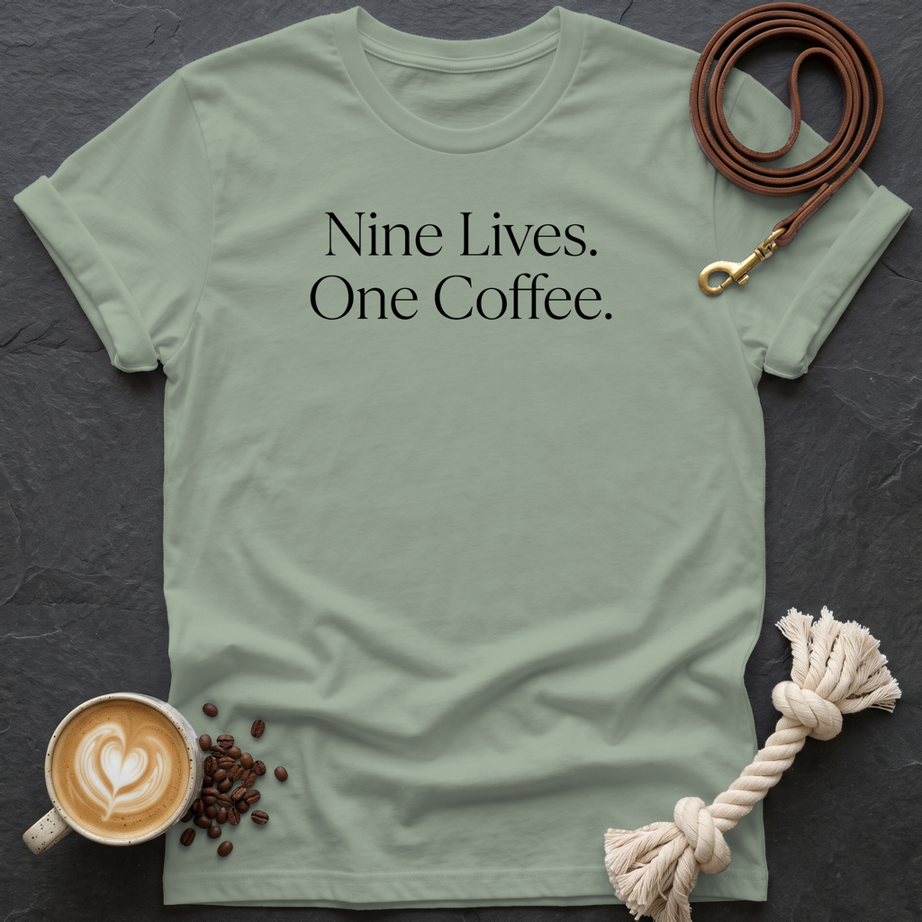 Nine Lives. One Coffee. T-Shirt - Sage