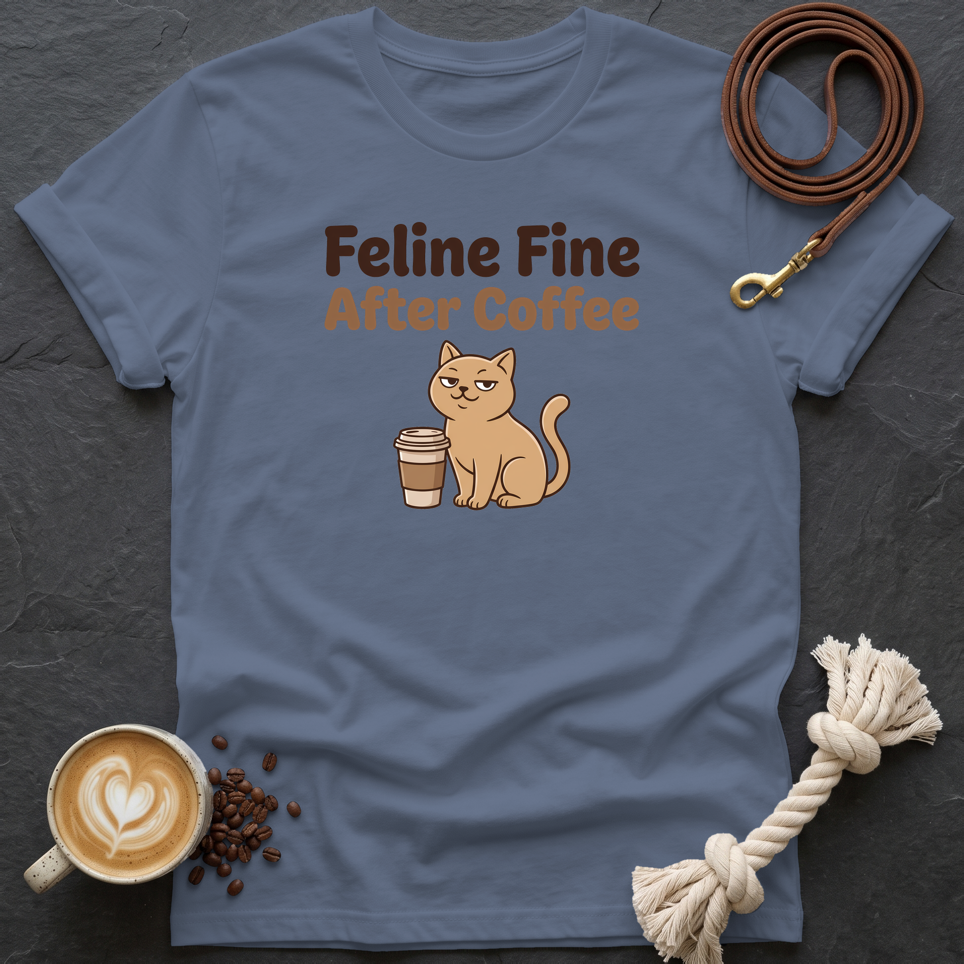 Feline Fine T-Shirt - Heather Indigo