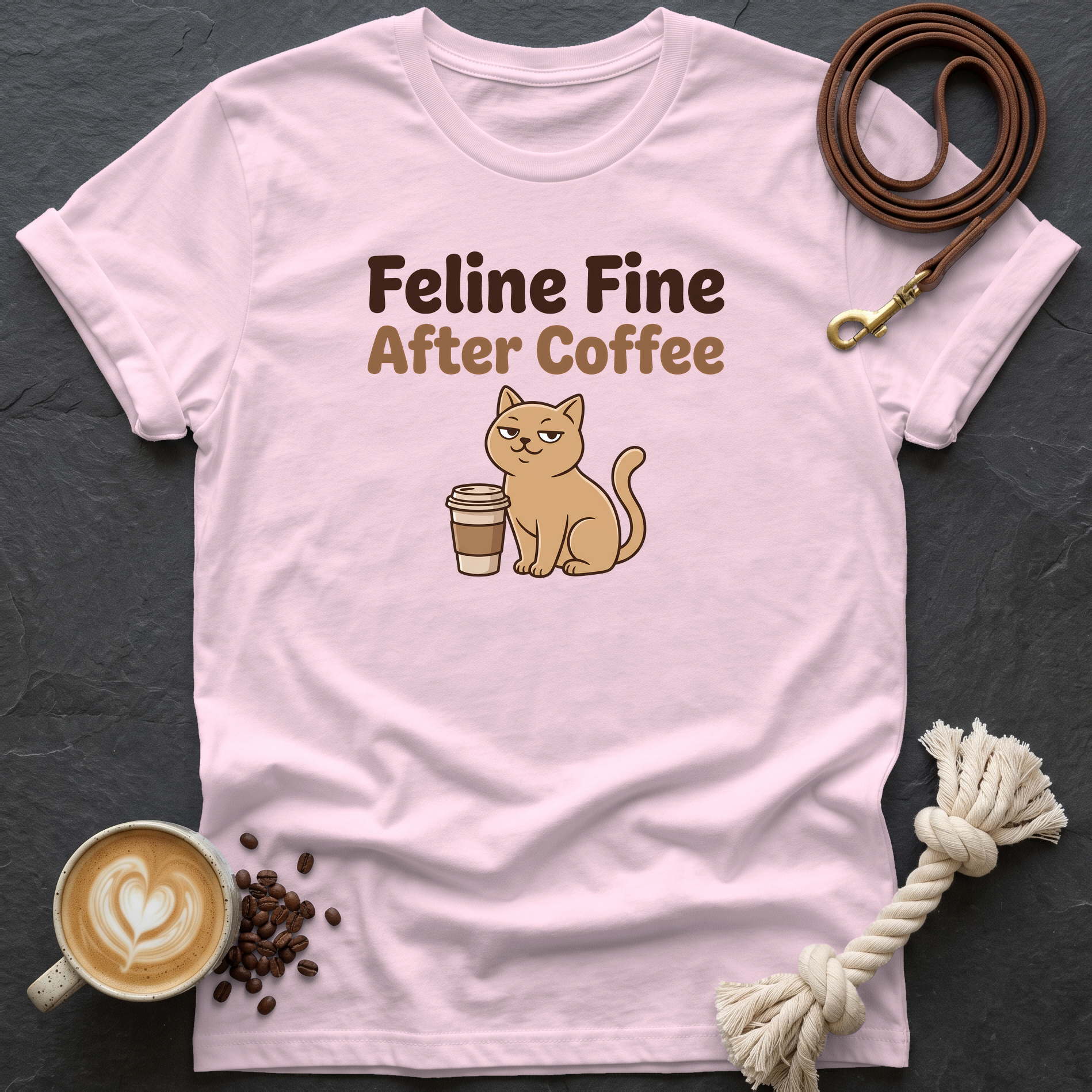Feline Fine T-Shirt - Light Pink