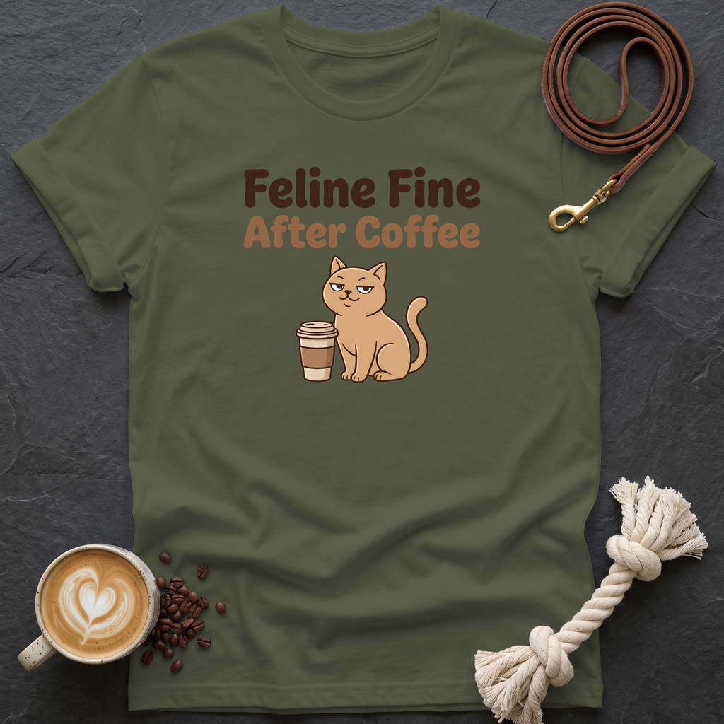 Feline Fine T-Shirt - Military Green