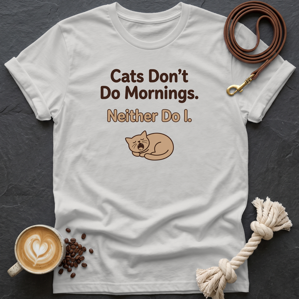 Cats Don't Do Mornings T-Shirt - Ice Grey