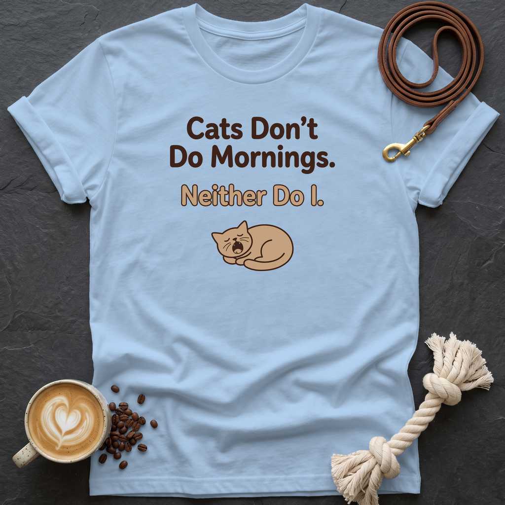 Cats Don't Do Mornings T-Shirt - Light Blue