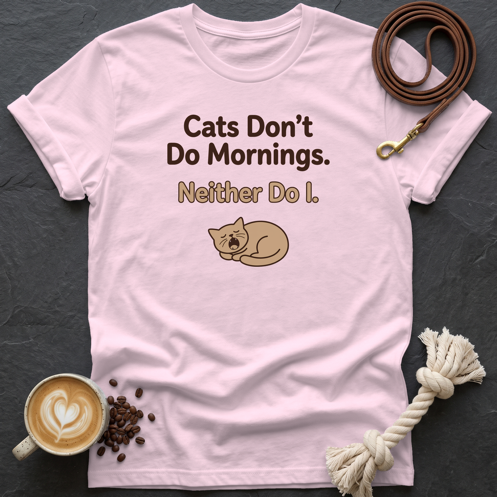 Cats Don't Do Mornings T-Shirt - Light Pink