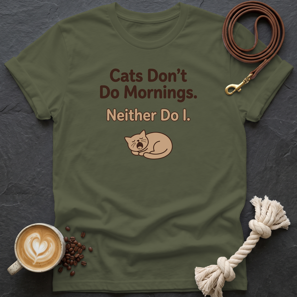Cats Don't Do Mornings T-Shirt - Military Green