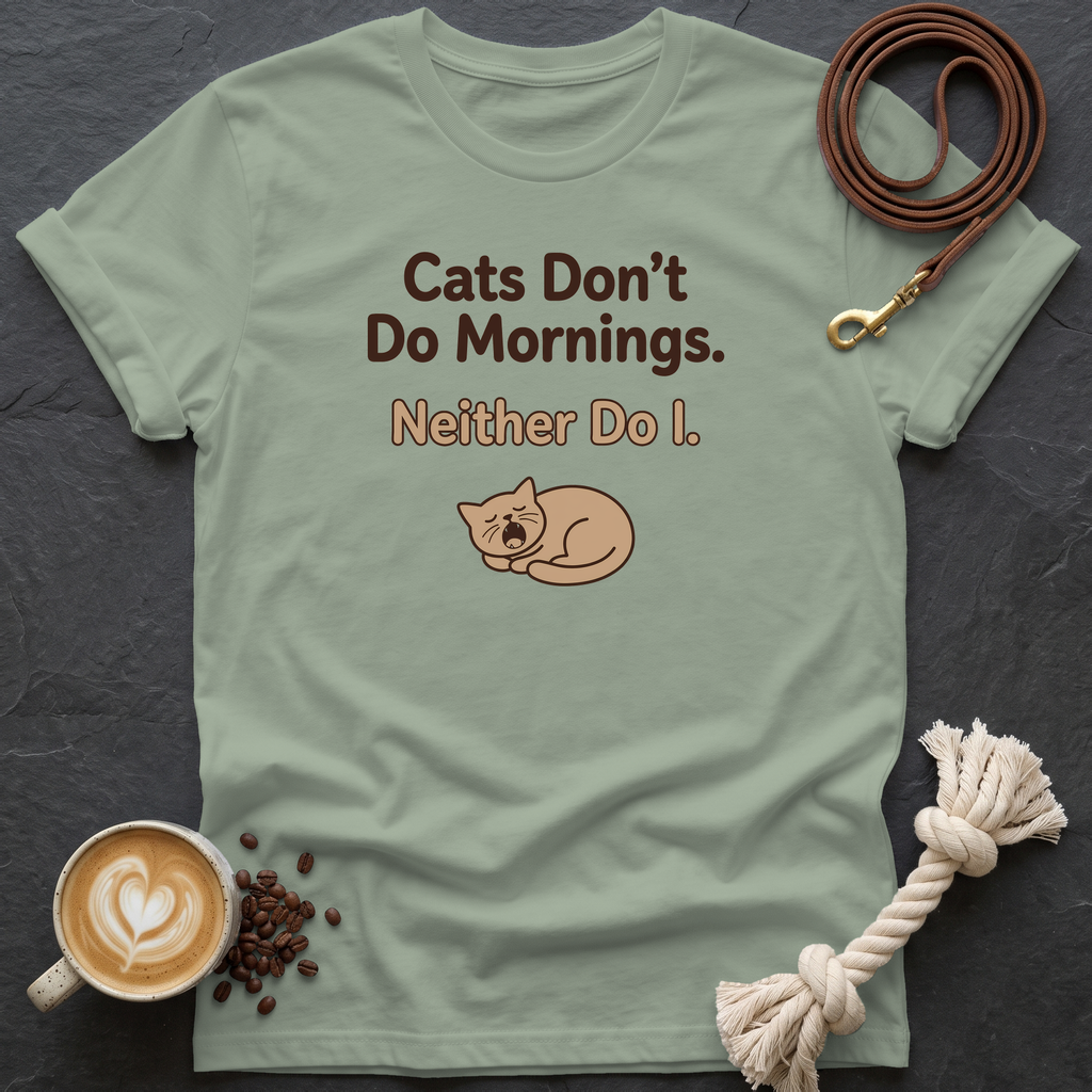 Cats Don't Do Mornings T-Shirt - Sage