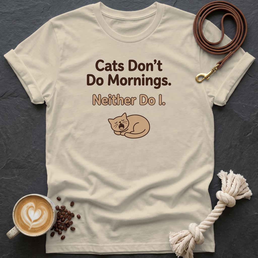 Cats Don't Do Mornings T-Shirt - Sand