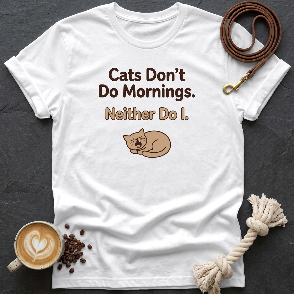 Cats Don't Do Mornings T-Shirt - White