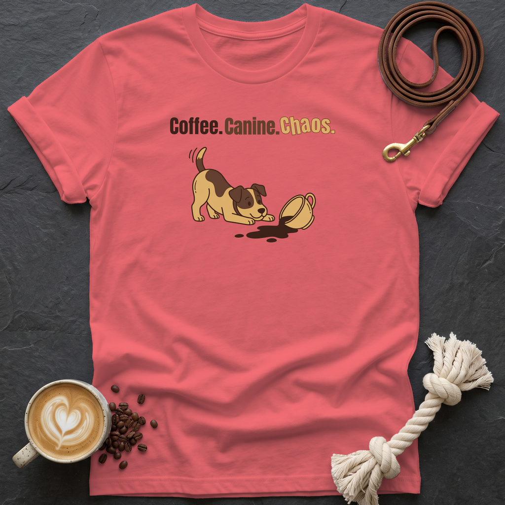 Coffee Canine Chaos T-Shirt - Coral Silk