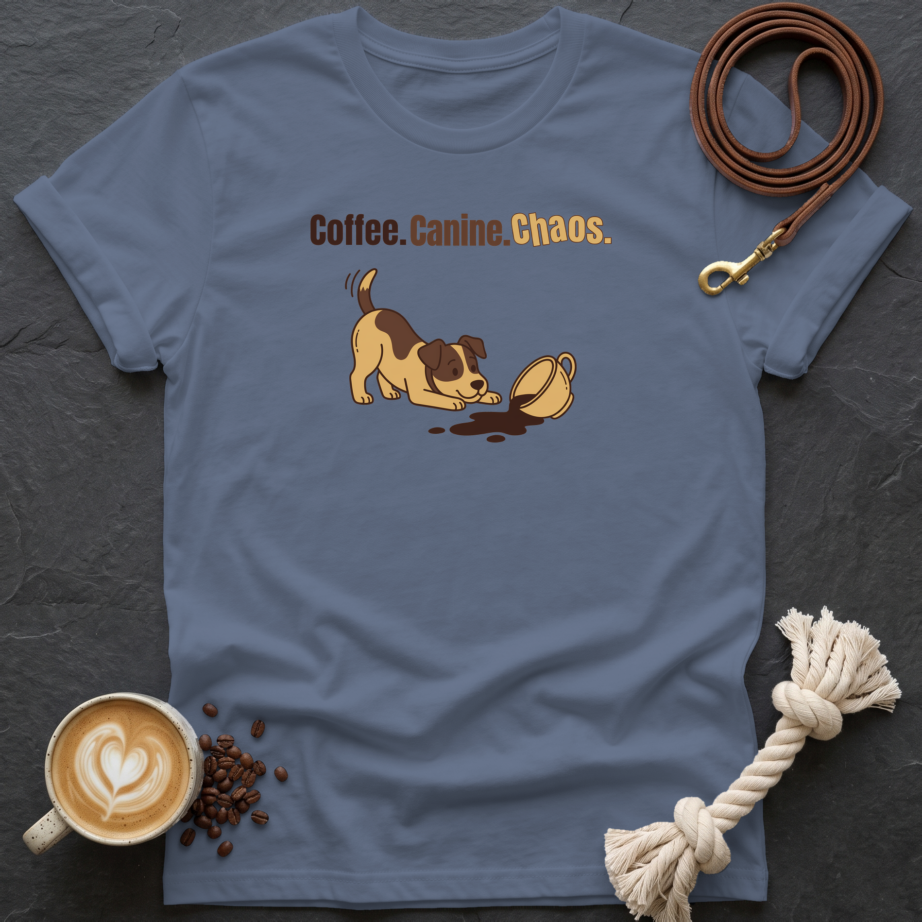 Coffee Canine Chaos T-Shirt - Heather Indigo