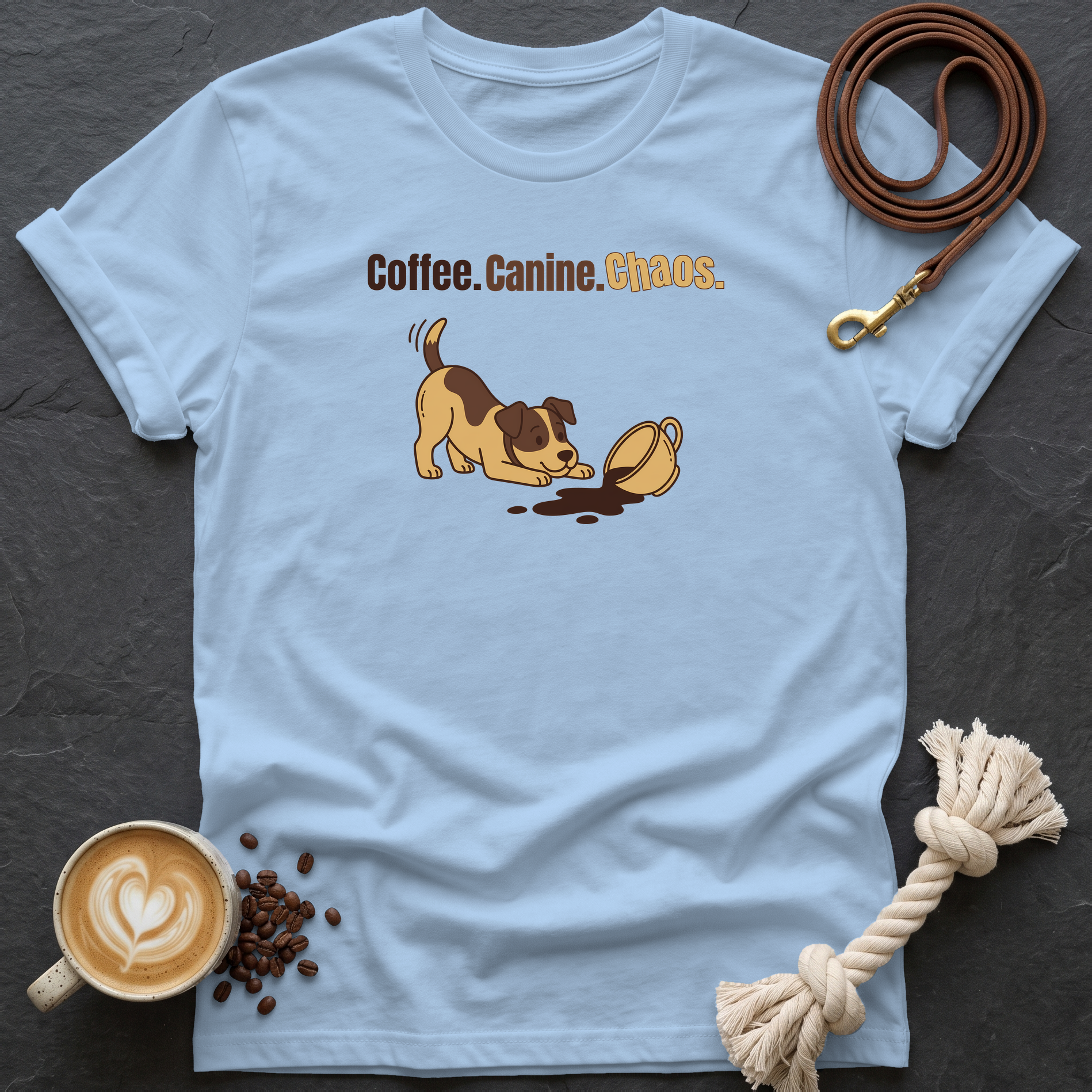 Coffee Canine Chaos T-Shirt - Light Blue