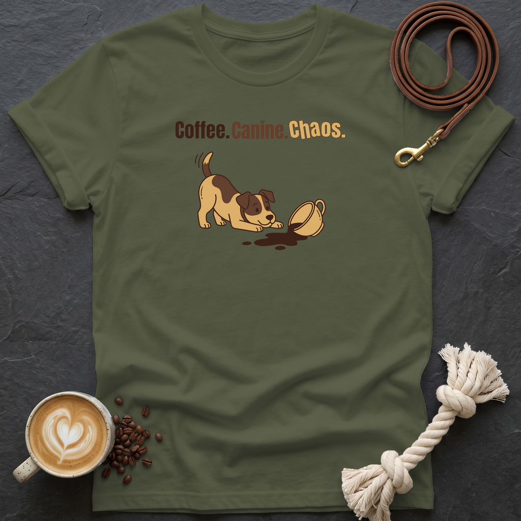 Coffee Canine Chaos T-Shirt - Military Green