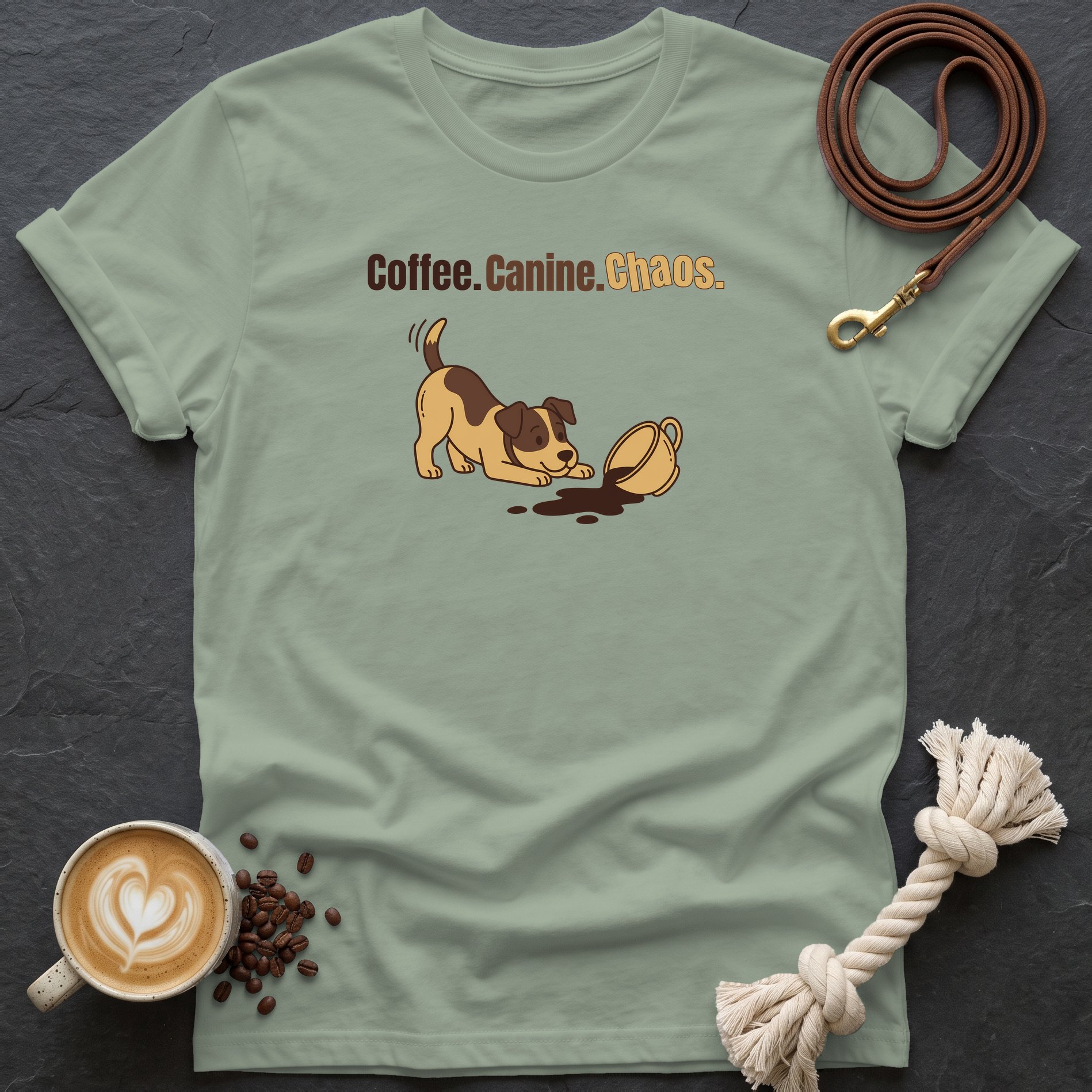 Coffee Canine Chaos T-Shirt - Sage