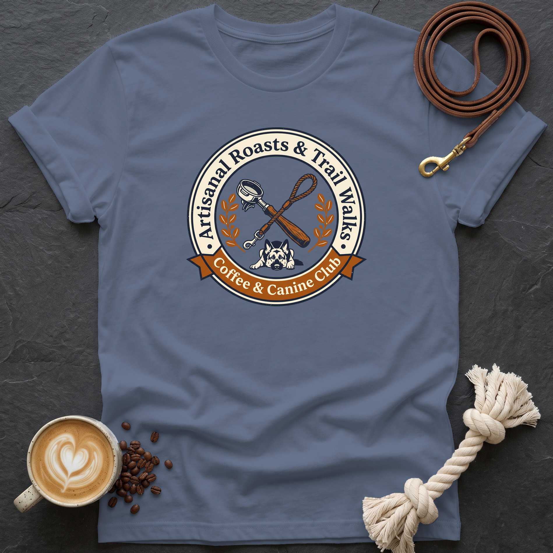 Coffee and Canine Club T-Shirt - Heather Indigo
