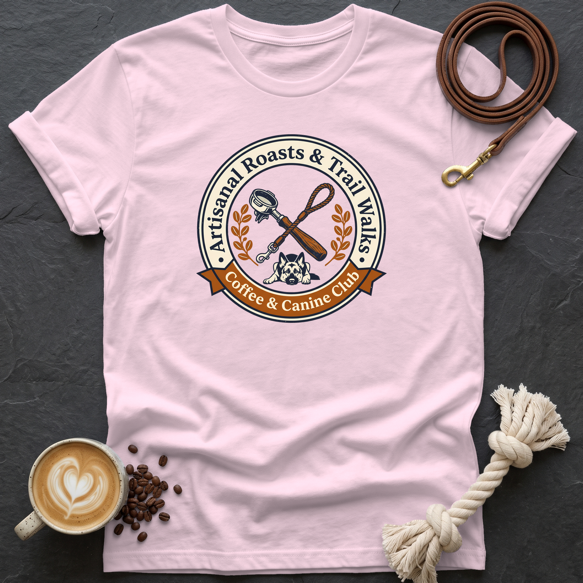 Coffee and Canine Club T-Shirt - Light Pink