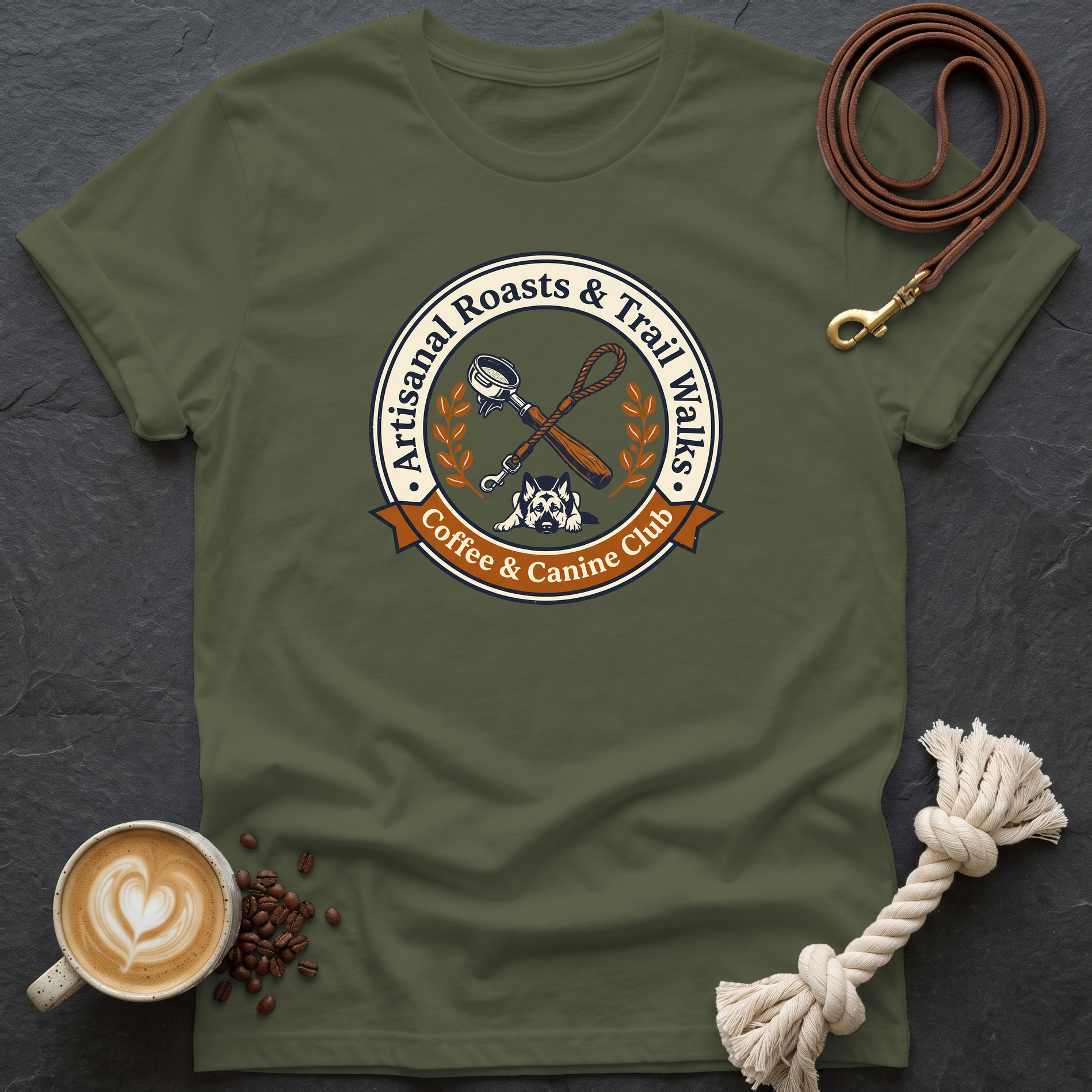 Coffee and Canine Club T-Shirt - Military Green