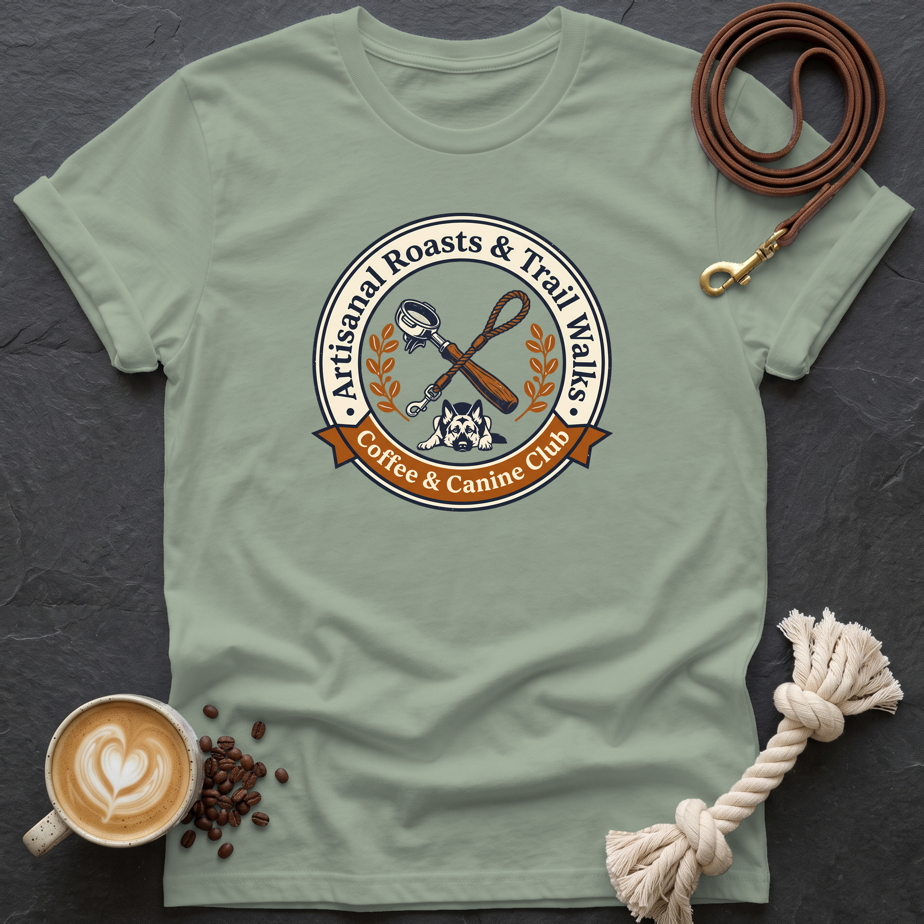 Coffee and Canine Club T-Shirt - Sage