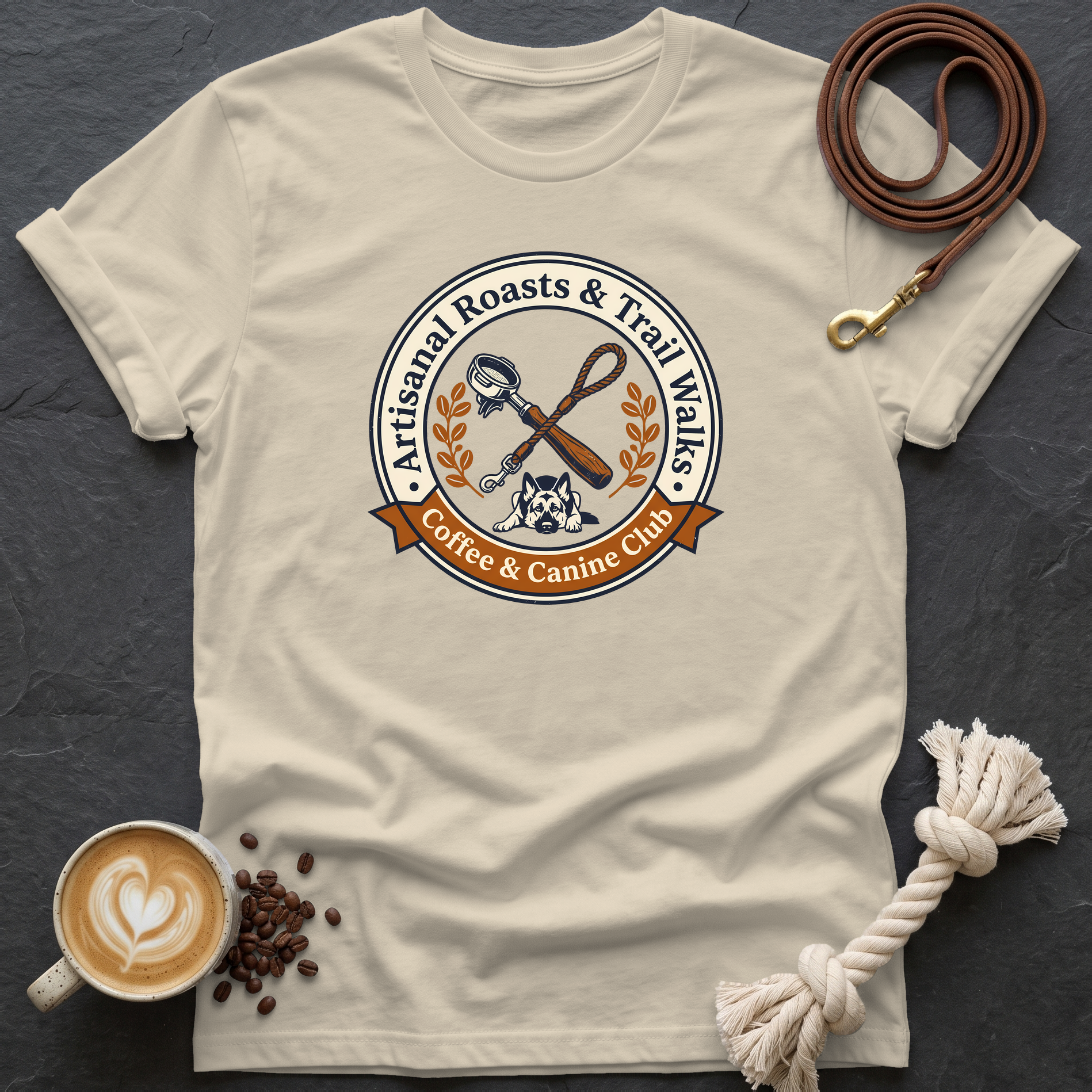 Coffee and Canine Club T-Shirt - Sand