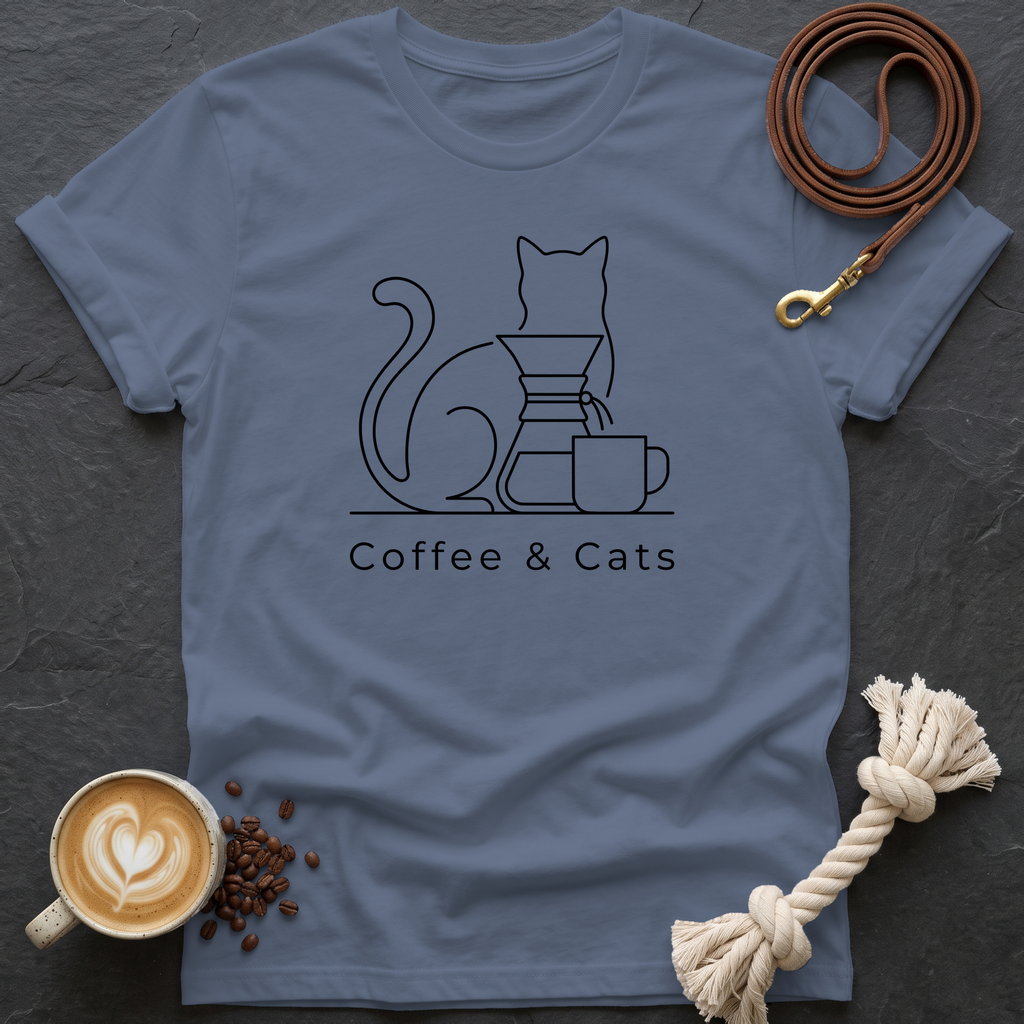 Coffee and Cats T-Shirt - Heather Indigo