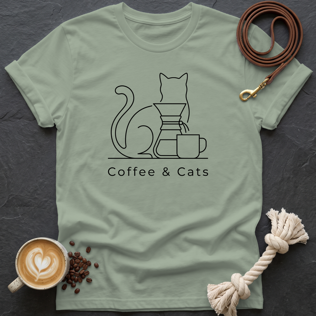 Coffee and Cats T-Shirt - Sage
