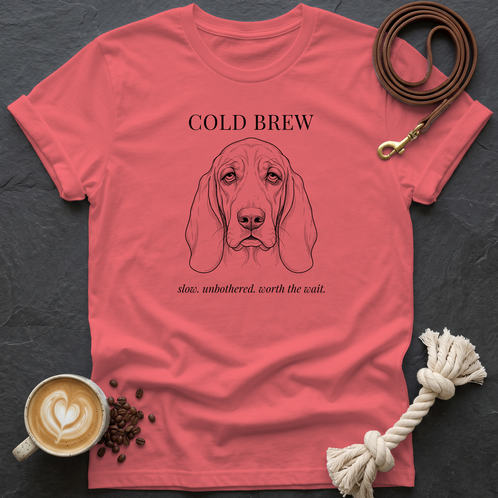 Basset Hound Cold Brew T-Shirt - Coral Silk