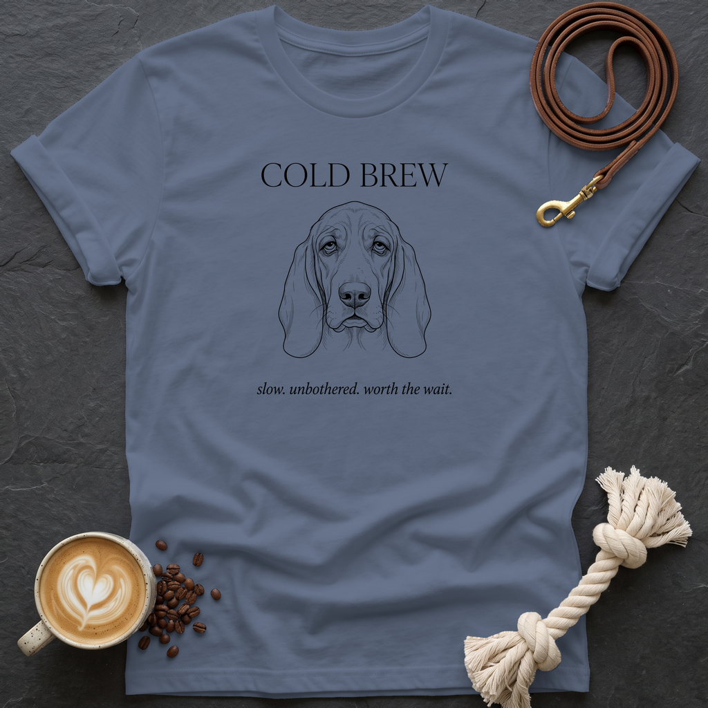Basset Hound Cold Brew T-Shirt - Heather Indigo