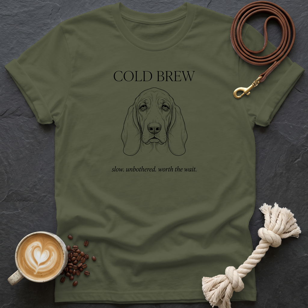 Basset Hound Cold Brew T-Shirt - Military Green