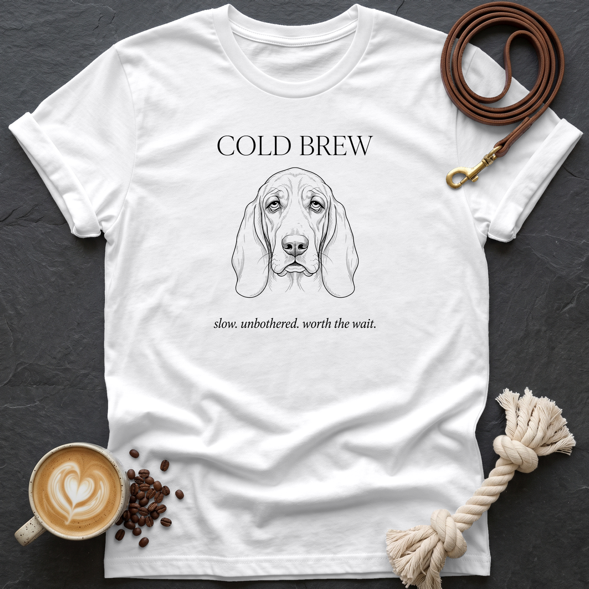 Basset Hound Cold Brew T-Shirt - White