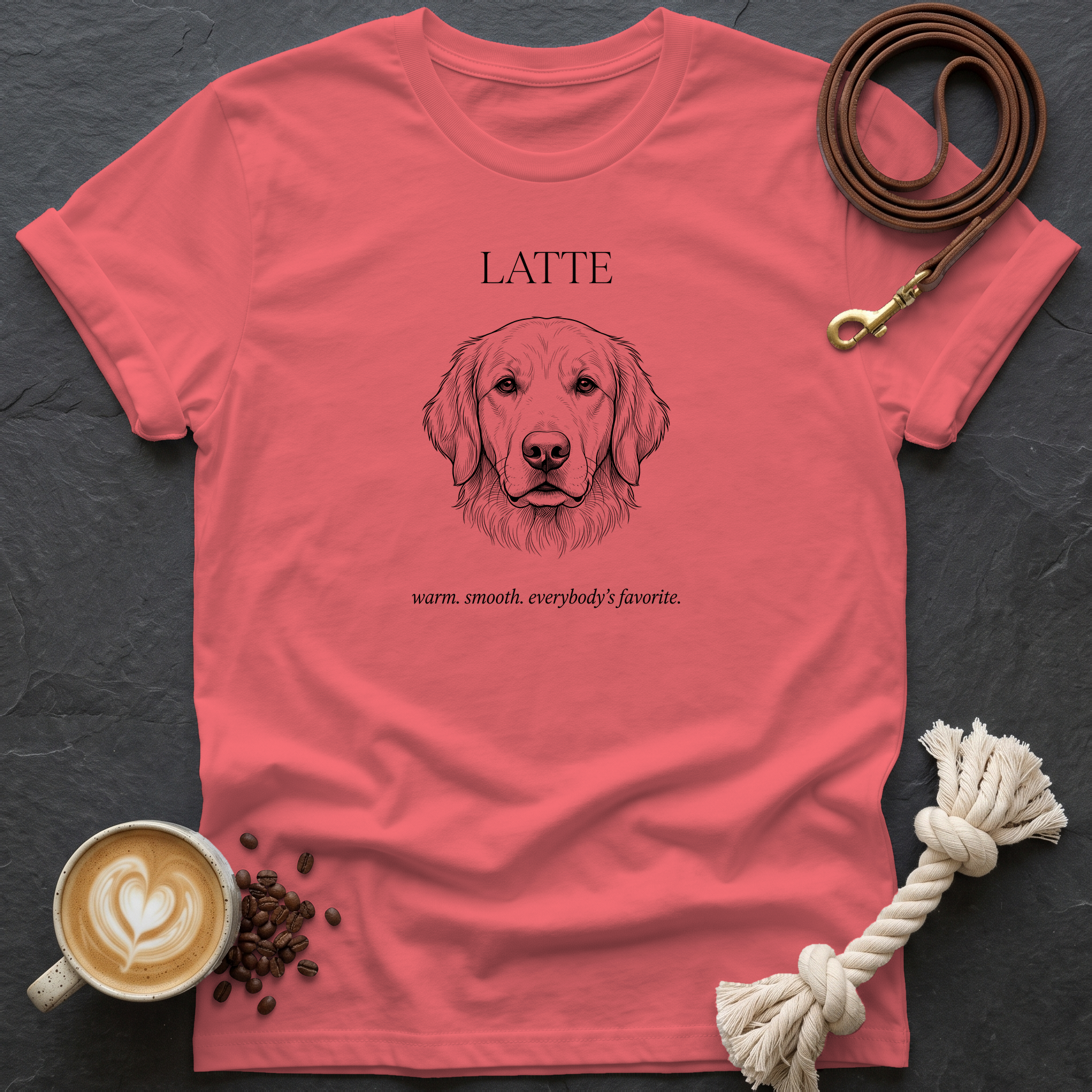 Golden Retriever Latte T-Shirt - Coral Silk