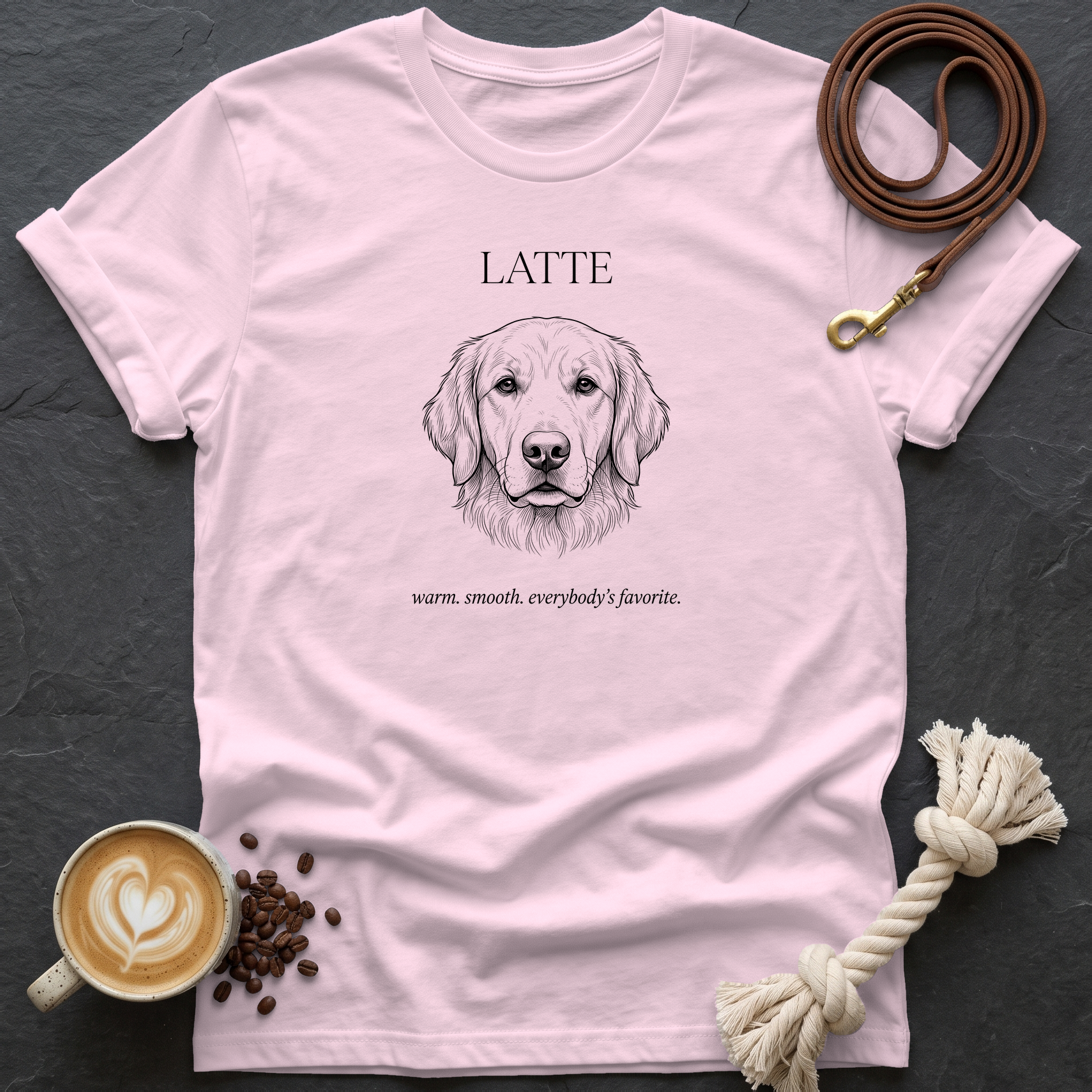Golden Retriever Latte T-Shirt - Light Pink